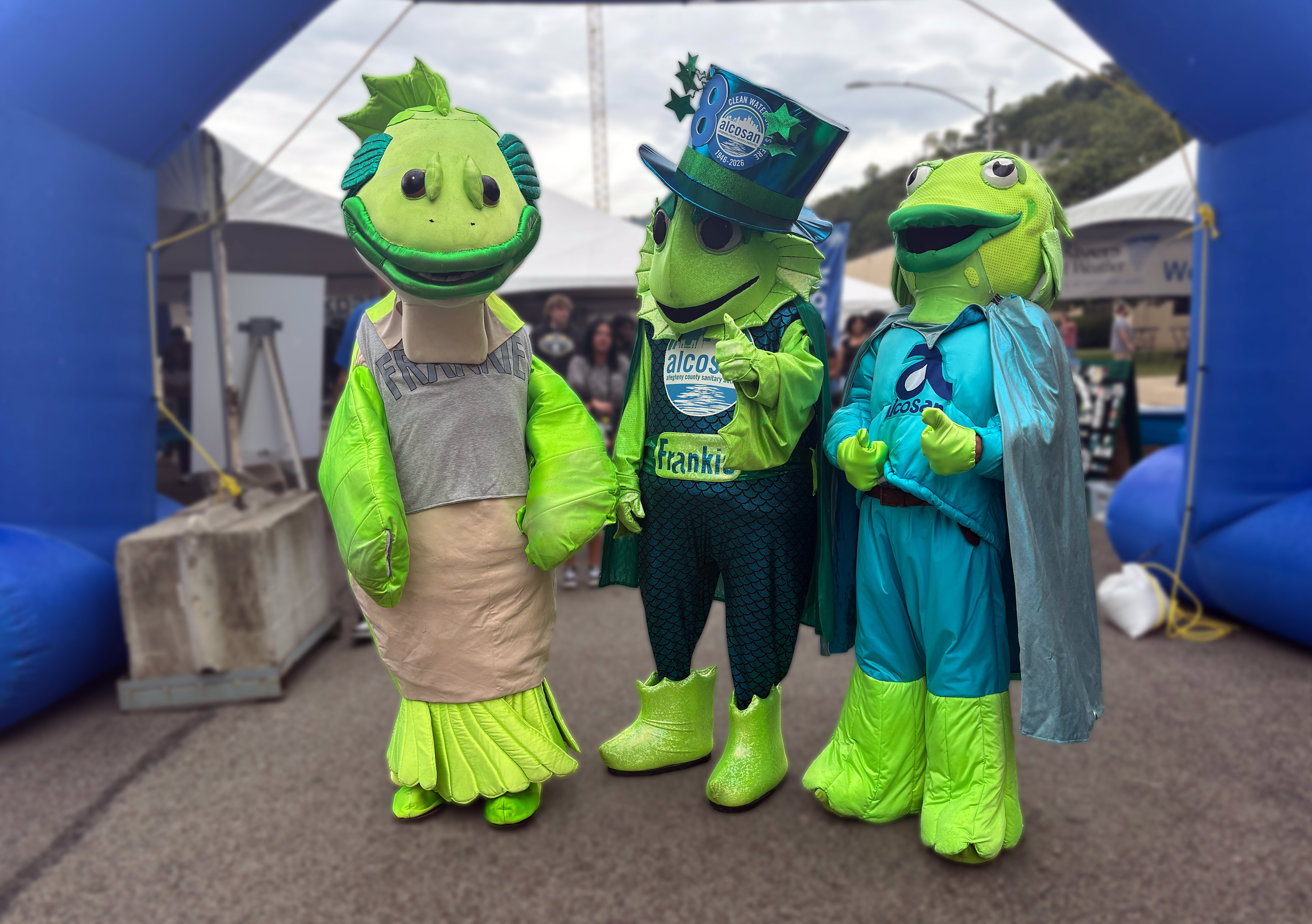 Frankie the Fish mascots from throughout ALCOSAN's history