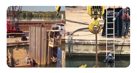 ALCOSAN Construction Demo Moorings and Diver entering river