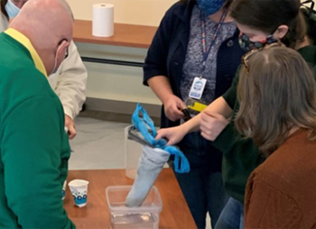 People looking at a table activity